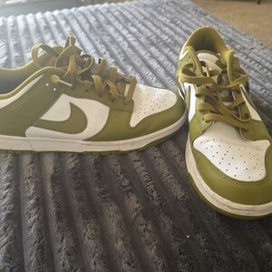 Nike Olive Green and White Low-Top Sneakers